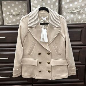 Veronica Beard Cream Peacoat with Ribbed Collar